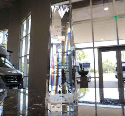 Award recognizing North Trail RV for excellence in customer satisfaction and the Tiffin Standard of Excellence
