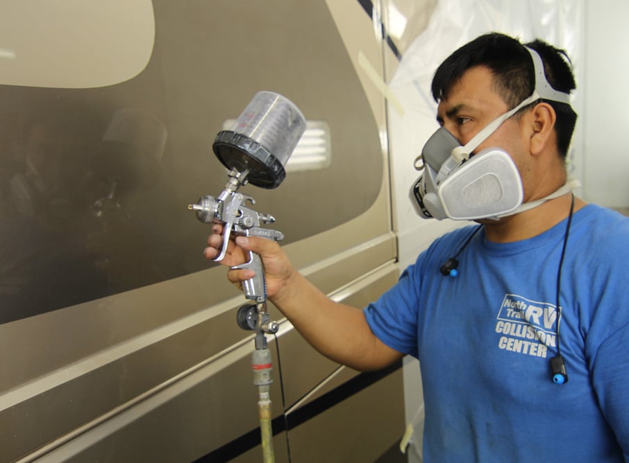 Spraying in the paint booth.