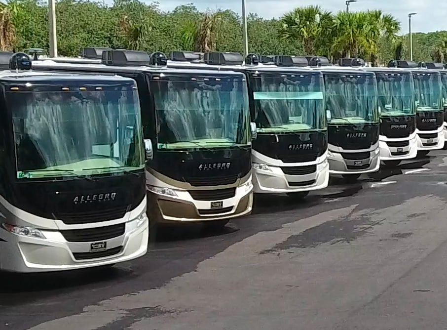 Row of New Tiffin Motorhomes