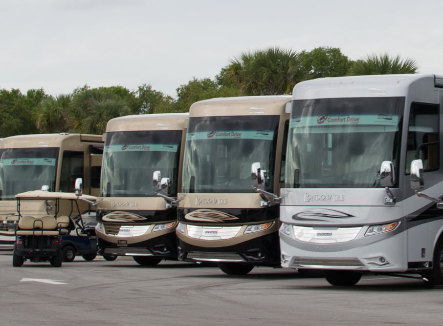 Row of New Newmar Motorhomes