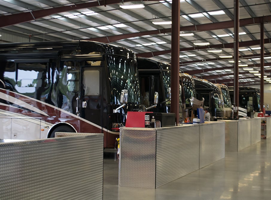 Motorhome Lineup In Service Bays