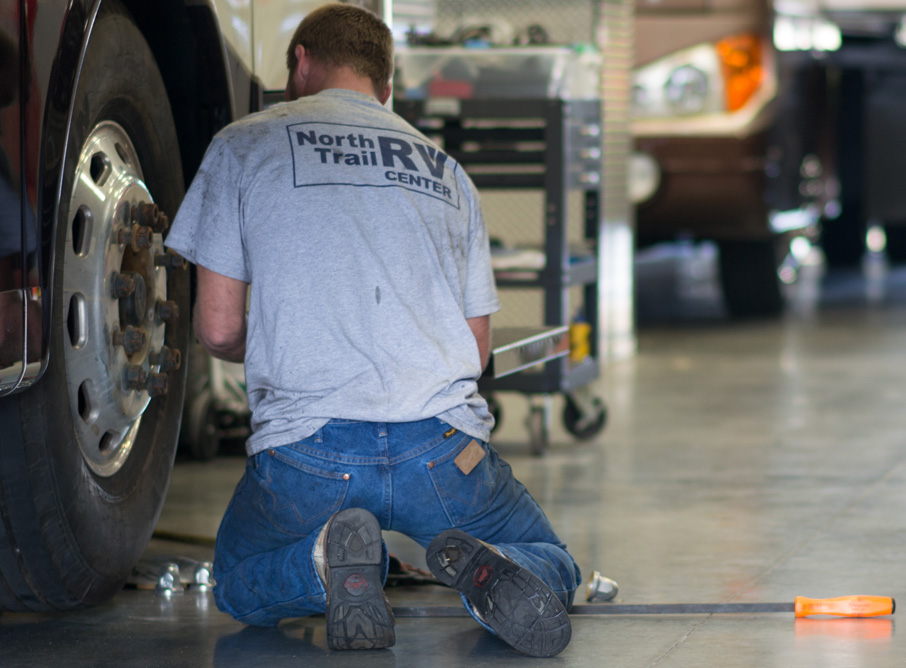 Repairing a tire in our service department.