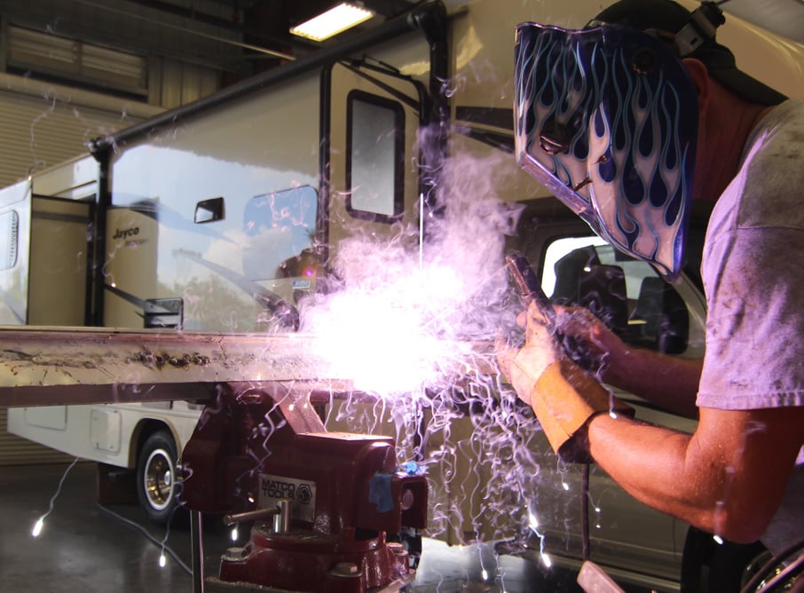 Welding in our Collision Center.